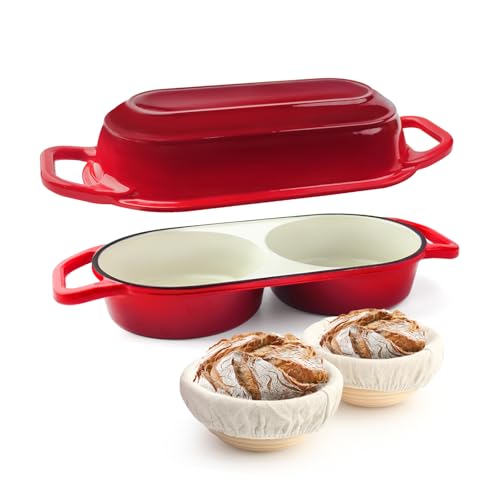 Mini Double Dutch Oven with Lid for Sourdough Bread Baking (Red)