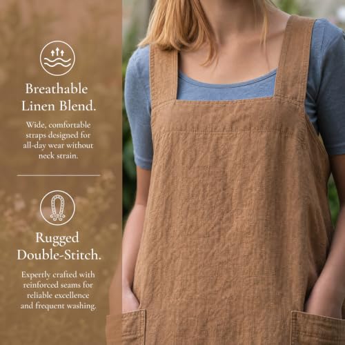 Cross Back Linen Cotton Apron with Pockets (X-Large / Brown)