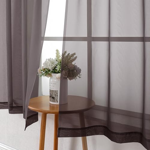 Chocolate Sheer Curtains 36 Inch Length 2 Panels (Chocolate / 42"W x 36"L (Pack of 2))