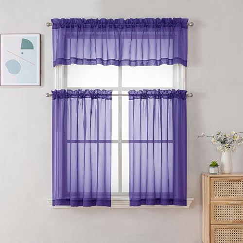 Purple Sheer Valances for Windows (Purple / 42"W x 16"L (Pack of 2))
