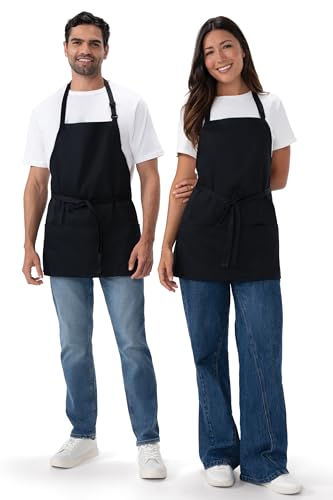 Unisex Three Pocket Apron (Black, 2 Pack)