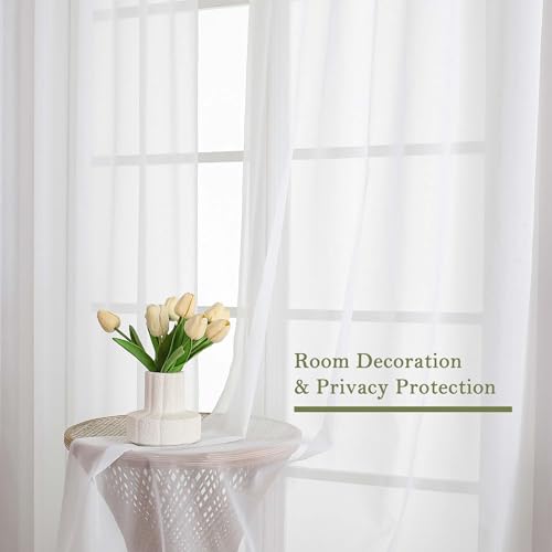 Sheer White Curtains 96 Inches Long 2 Panels Set (White / 59"W x 96"L (Pack of 2))