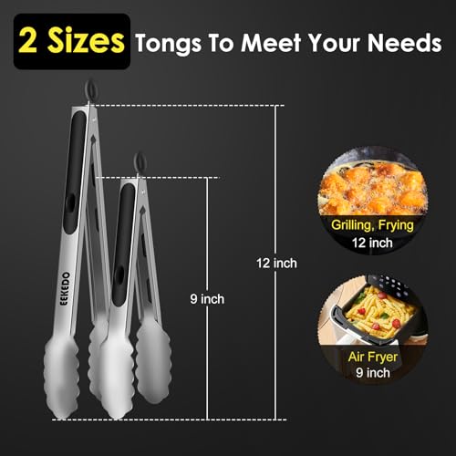 Stainless Steel Cooking Tongs (Metal - Black / 9 + 12 inches)