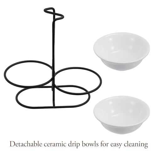 Countertop Ceramic Spoon Rest with Matte Black Metal Stand (White / Black / Double)