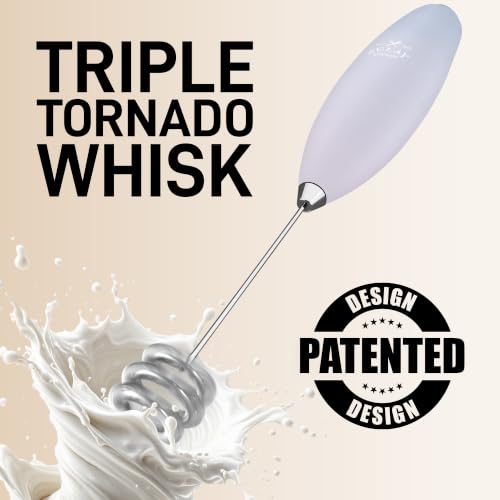 Powerful Milk Frother Wand With Duracell Batteries (Cloud / Triple Whisk + Batteries)