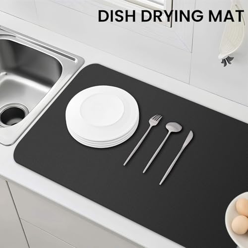 Dish Drying Mat Absorbent Dish Drying Mats for Kitchen Counter 18"x 32" (Classic Black / 32" x 18")
