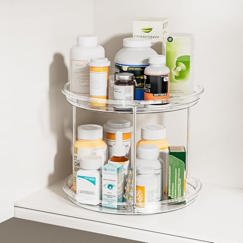 2 Tier Lazy Susan Turntable Organizer for Cabinet (1 Pack Clear / 9 inch)