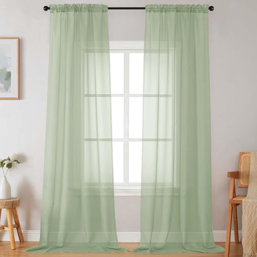 Extra Long Sheer Light Green Curtains for Bedroom Living Room 120 Inches Long 2 Panels Set (Light Green / 42"W x 120"L (Pack of 2))