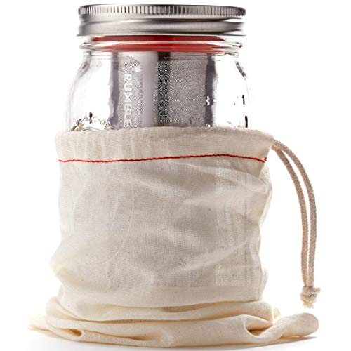 Next Gen Cold Brew Coffee Maker for Mason Jars (32oz / Traditional Mason jar w/ Orangey-Red cap)
