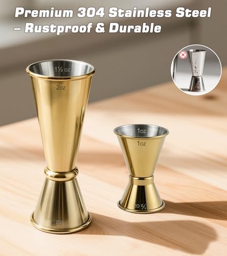 2 Pack Stainless Steel Cocktail Jiggers (2 Pack-A / Gold)