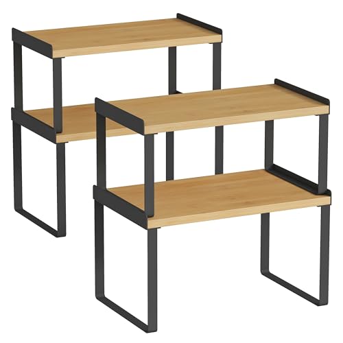 Cabinet Shelf Organizer Set of 4 (Medium / Black-bamboo)