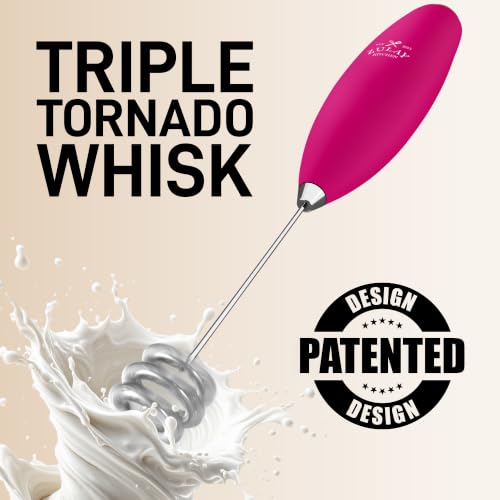 Powerful Milk Frother Wand With Duracell Batteries (Magenta Gold / Triple Whisk + Batteries)
