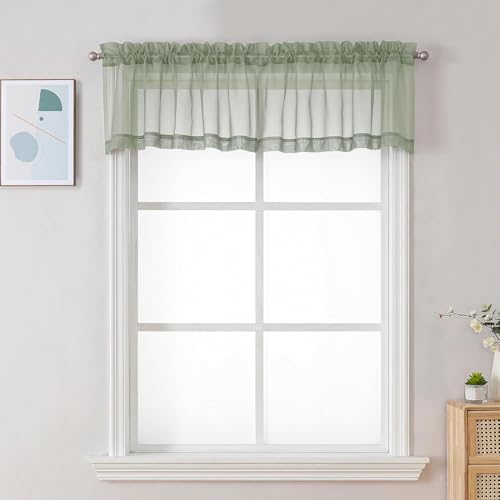 Sage Green Sheer Valance for Windows 2 Pack (Sage Green / 59"W x 14"L (Pack of 2))