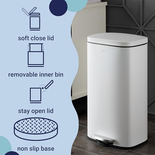 Curtis 8 Gal Step Trash Can Soft Close 25" (White)