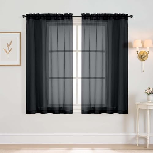 Halloween Black Window Sheer Curtains 45 Inches Length (42"W x 45"L (Pack of 2) / Black)