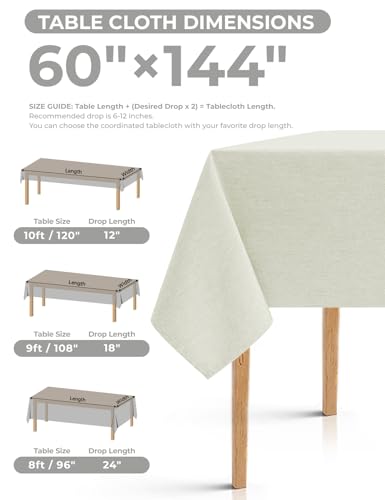 Extra Long Rectangle Linen Farmhouse Tablecloth for 10ft Table (Light Grey / 144" x 60" (Rectangular))