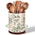 Rustic Rotating Ceramic Utensil Holder Brown Green Floral 6.9" (Brown Green Floral / 6.9" / Rustic Rotating)