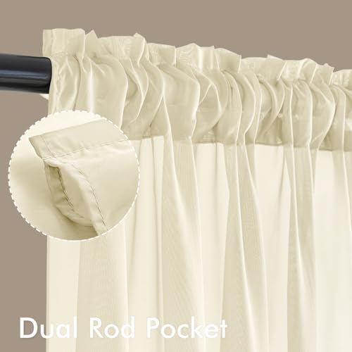 Light Cream Sheer Curtains 90 Inches Long 4 Panels 42 x 90 Inches (42"W x 90"L (Pack of 4) / Light Cream)