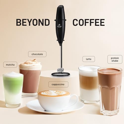 Powerful Milk Frother Wand With Duracell Batteries (Ultimate Black / Double Whisk + Batteries)