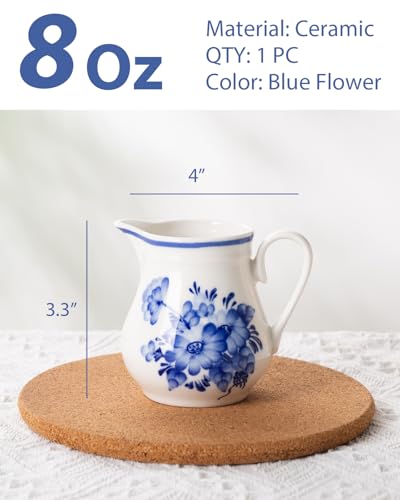 8Oz Creamer Ceramic Milk Creamer Pitcher with Handle (Flowers)