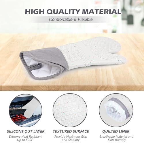Extra Long Silicone Oven Mitts (Gray / 15''-2pcs)