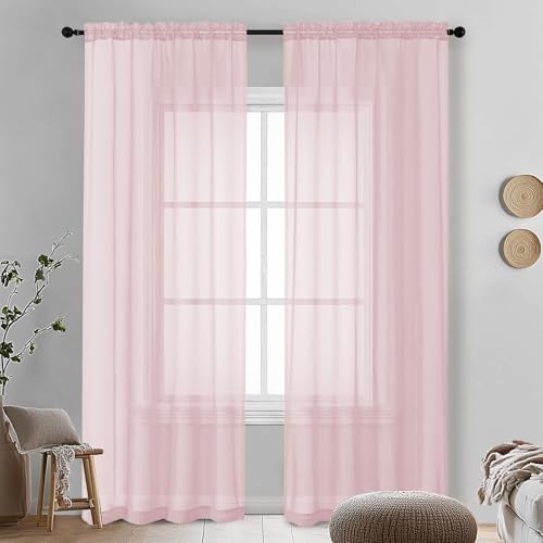 Blush Pink Sheer Curtains 90 Inches Long 2 Panels (Blush / 42"W x 90"L (Pack of 2))