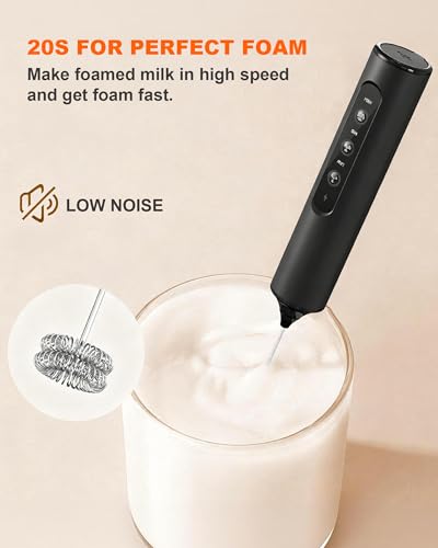 3 Speed Rechargeable Electric Milk Frother Handheld Foam Maker (Matte Black)