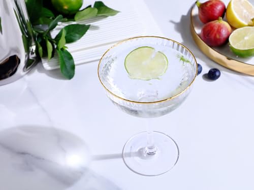 Premium Cheerfull 10.7 oz Gold Rim Coupe Glasses Set of 4