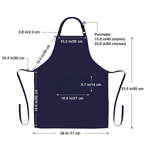 2 Pack Bib Aprons with 2 Pockets Cooking Chef Kitchen Apron for Women Men (Navy Blue)