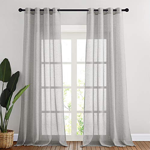 90 inch Grey Curtains Linen Sheer Window Drapes (52"W x 90"L (Pack of 2) / Grey)