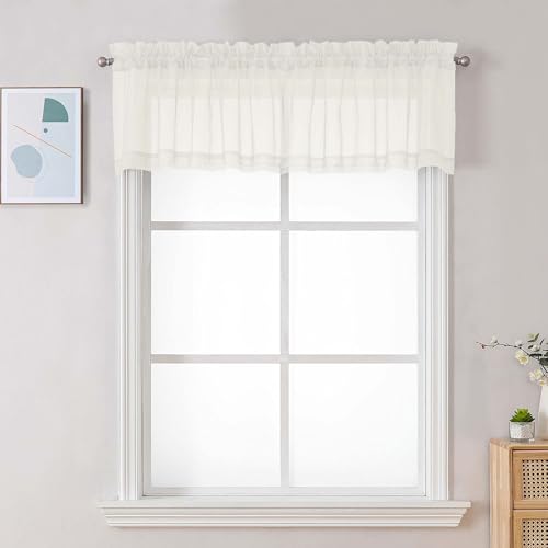 Ivory Sheer Valances for Windows (Ivory / 42"W x 16"L (Pack of 2))