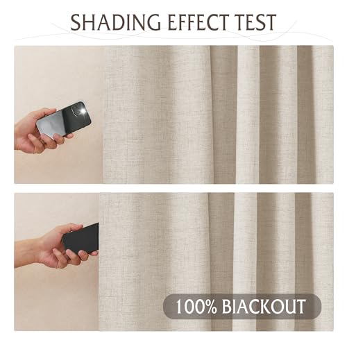 Linen Textured 100% Blackout Curtains Pinch Pleated & Back Tab Drapes Privacy Thermal Insulating for Living Room Kitchen Dining Bay Window (Linen / 40"W x 90"L (Pack of 2))
