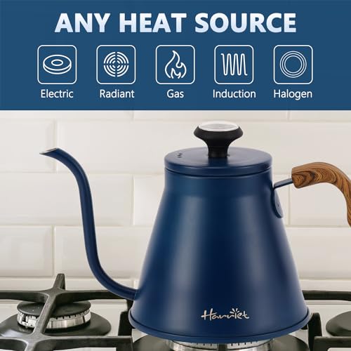 Gooseneck Kettle with Thermometer for Pour Over Coffee and Tea (Cobalt Blue)