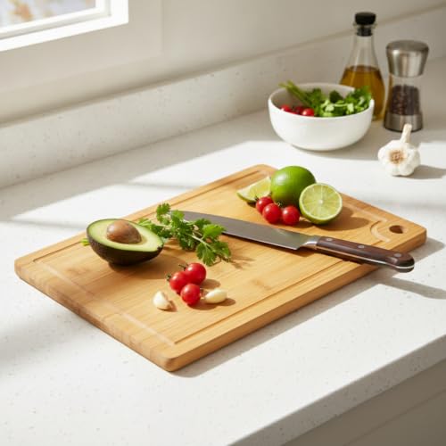 Small Bamboo Cutting Boards with Juice Groove (1Pack-11''x7.8''-Rectangular)