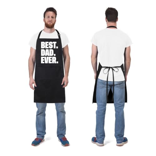 Funny Apron for Men 100% Cotton Dad Apron Adjustable Bib Aprons with 2 Pockets Funny Gifts Grilling Grill Kitchen Cooking BBQ Black (Best Dad)