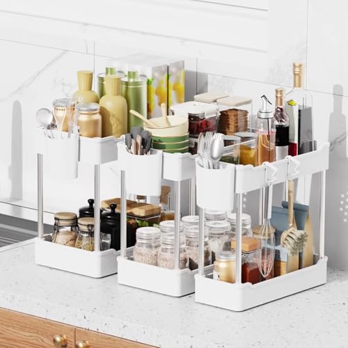3 Pack Under Sink Organizer Bathroom and Storage Cabinet (3 Pack / White)