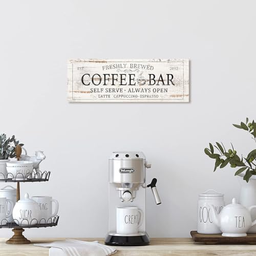 Coffee Bar Sign Decor Rustic Kitchen Canvas Sign Farmhouse Bar Hanging Wall Decor Self Serve Always Open Vintage Plaque Signs for Coffee Station Home Office 6x17 (17L" x 6W" / AI23-07-coffee bar)