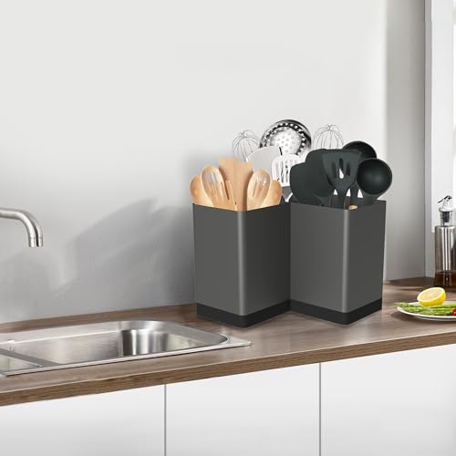 Extra Large Kitchen Utensil Holder Countertop for Corner Counter (Grey)