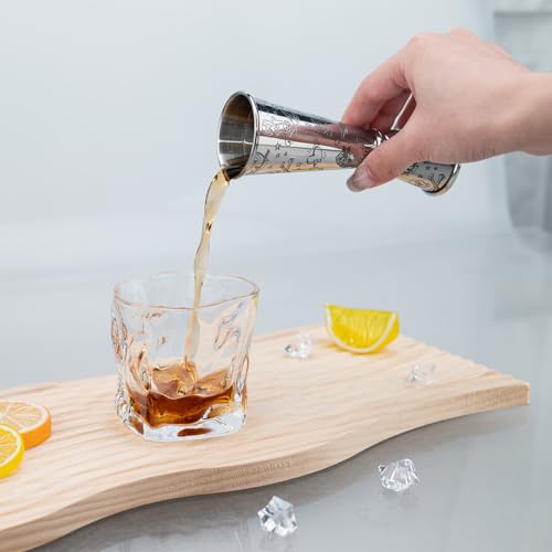 Stainless Steel 2 oz 1 oz Bartending Cocktail Jigger Measuring Cup (1 count / Sliver-A Etched)