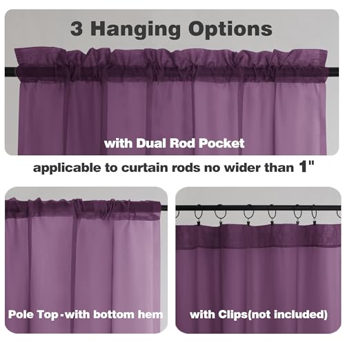 Plum Sheer Curtains 84 Inches Long for Living Room (Plum / 42"W x 84"L (Pack of 2))