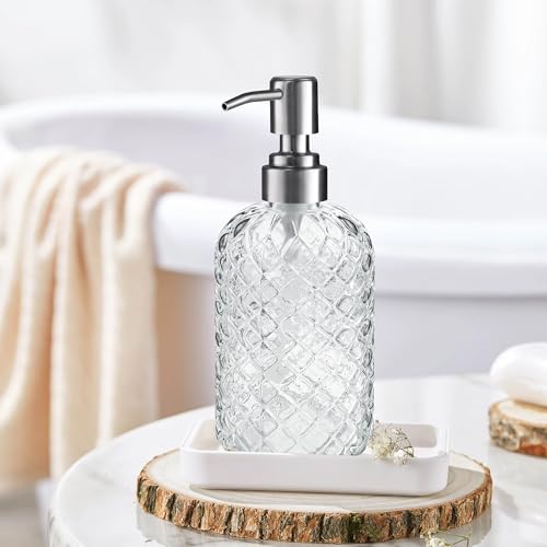 14 OZ Refillable Glass Soap Dispenser for Hand Soap & Lotion (Clear)