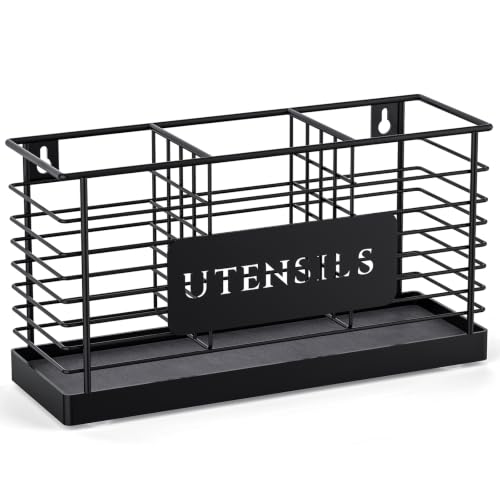 Utensil Holder for Kitchen Counter with Diatomaceous Earth Base (Black-3 Slots)
