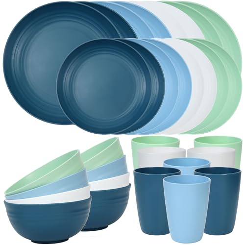 32 Piece Plates and Bowl Set for 8 (Blue / Service For 8)
