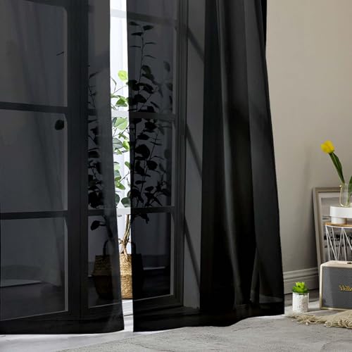 Extra Long Sheer Black Curtains for Bedroom Living Room 108 Inches Long 2 Panels Set (Black / 42"W x 108"L (Pack of 2))
