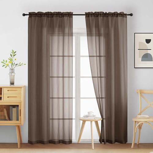 Chocolate Sheer Curtains 90 Inches Long 2 Panels (42"W x 90"L (Pack of 2) / Chocolate)