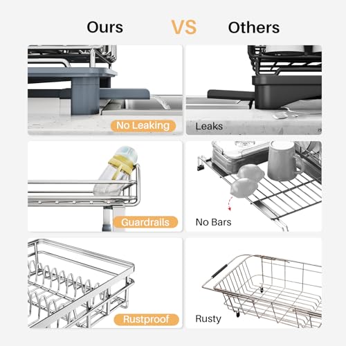 Expandable Dish Drying Rack for Kitchen Counter (Silver)