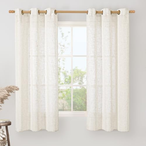 Cream Linen Curtains 63 Inches Long for Living Room 2 Panels Set (38"W x 63"L (Pack of 2) / Cream)