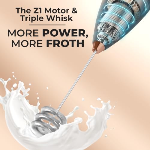 Powerful Milk Frother Wand With Duracell Batteries (Black Copper / Triple Whisk + Batteries)