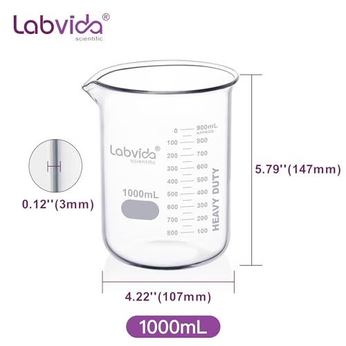 2pcs 1000ml Upgrated Thick Glass Beakers (2pcs of Vol.1000ml)