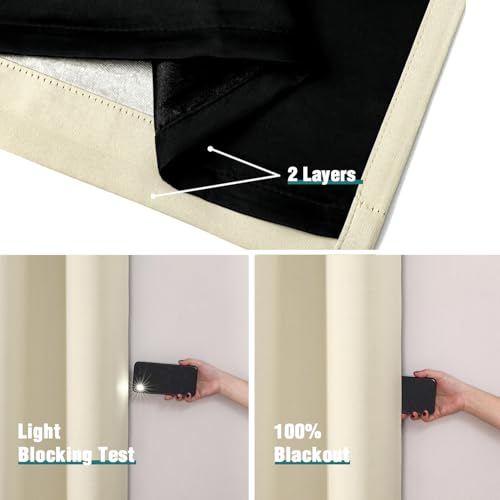 100% Blackout Curtains for Bedroom 108 Inches Long 2 Panels Set (52"W x 108"L (Pack of 2) / Light Beige)